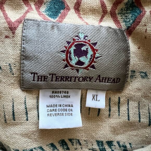 The Territory Ahead 100% Linen Men's Casual Button-Down Shirt XL Leaf Diamond - Picture 2 of 3